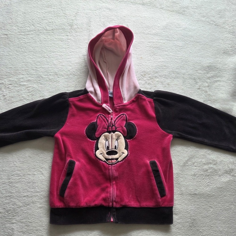 Vintage Disney Minnie Mouse Velour Zip Up Jacket Hoodie Sz. 24 Months Y2k